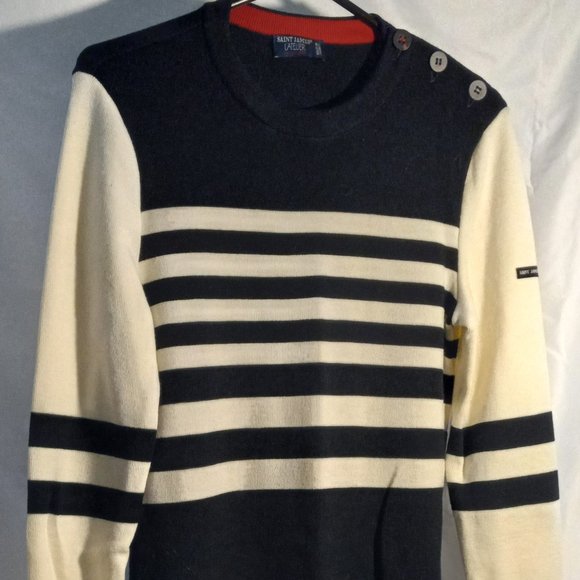 SAINT JAMES L'ATELIER - STRIPED SWEATER DRESS - BLACK/WHITE - SIZE 8 (EUC) - Picture 1 of 3